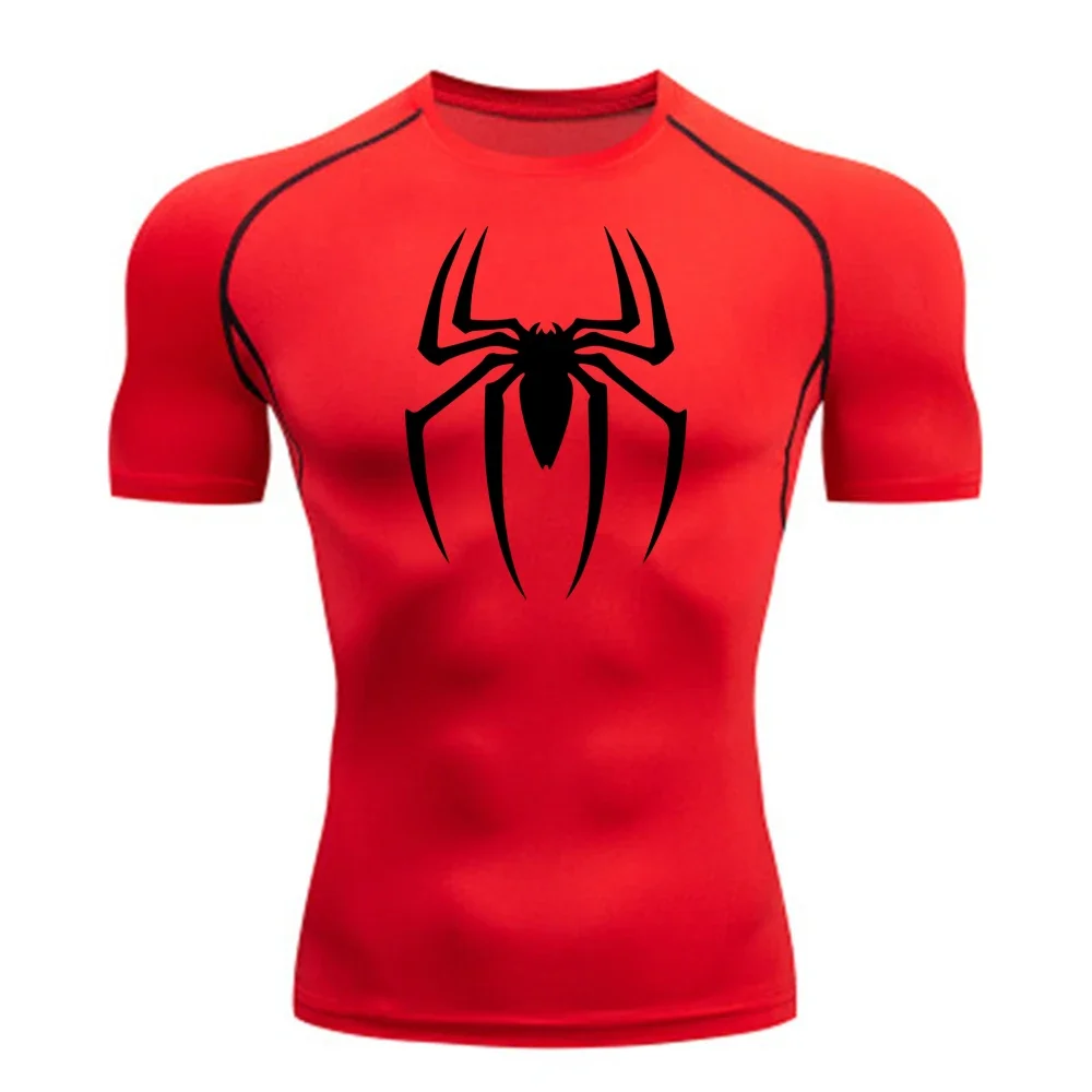 Men\'s Spider Print Compression Shirt, Quick Dry T-Shirt, Gym Running Jersey, Breathable Short Sleeve, Spring, Summer, M-3XL