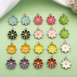 20pcs 13*16mm Enamel Flower Charms Alloy Small Daisy Design Pendants For DIY Bracelet Necklace Jewelry Making Accessories