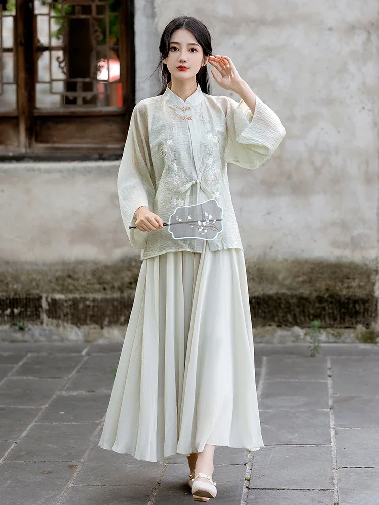 

WATER New Chinese Traditional Clothes for Women's Outfit Modern Hanfu Woman Two-piece Set Literature and Art Gentle Dress Summer