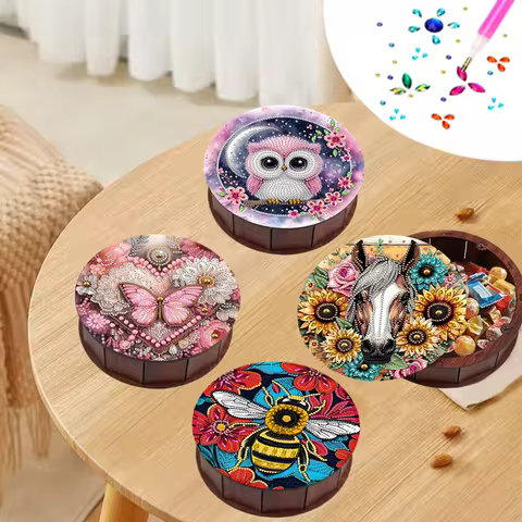 1pc DIY Animals Diamond Art Storage Box for Home Decor, Wooden Diamond Painting Desktop Storage Box for Snacks, Sundry Items