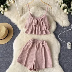 Moda nuove donne eleganti pantaloncini estivi vestito Vintage Sexy senza maniche canotte Top e pantaloni corti due pezzi Set abiti femminili