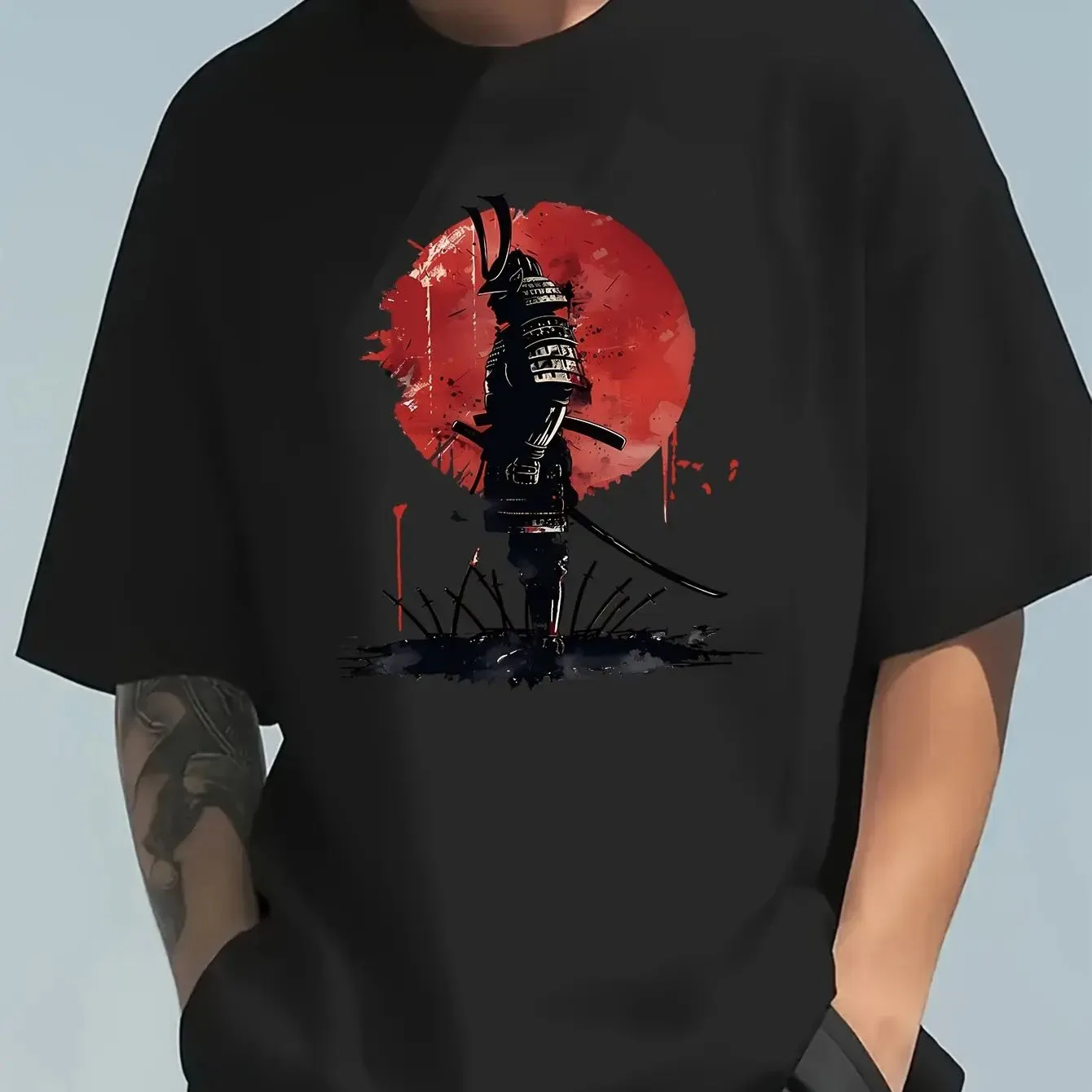 2025 الرجال الدافئة والعصرية الخريف والشتاء عادية فضفاض المحارب نمط مطبوعة الجولة الرقبة قصيرة الأكمام تي شيرت #2