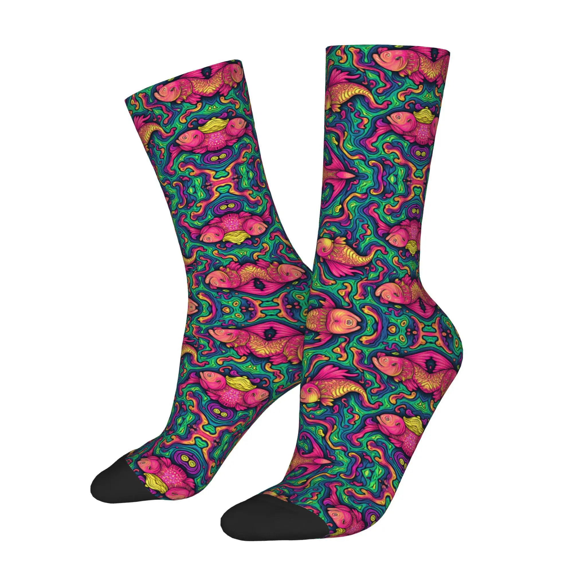 Hip Hop Retro Colorful Fish Crazy Men's compression  Socks Unisex  Harajuku Seamless Printed Crew Sock tops fugees