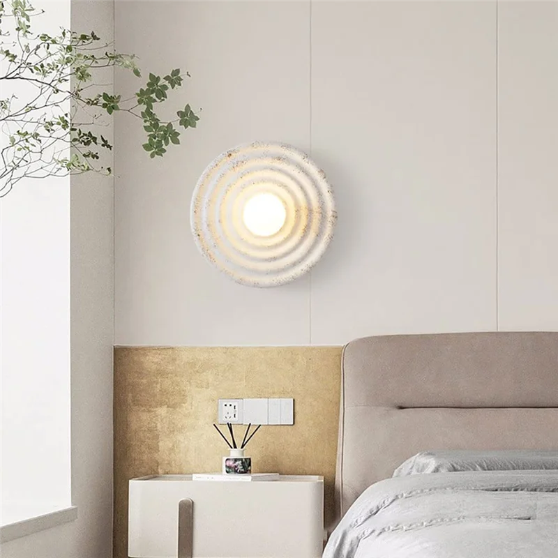 

ABKY-Round Resin Wall Lamp Rustic White Wall Sconce Lighting Globe Glass Wall Mount Light, Modern Wall Sconces For Bedroom