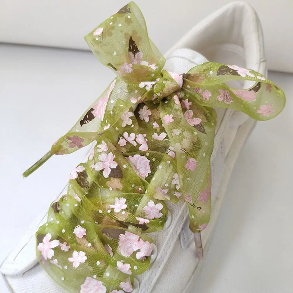 1 Pair Transparent Snow Yarn Printing Shoelaces 2.7CM Width Satin Silk Ribbon Snow Yarn Shoe Laces Ultra-thin Women Strings
