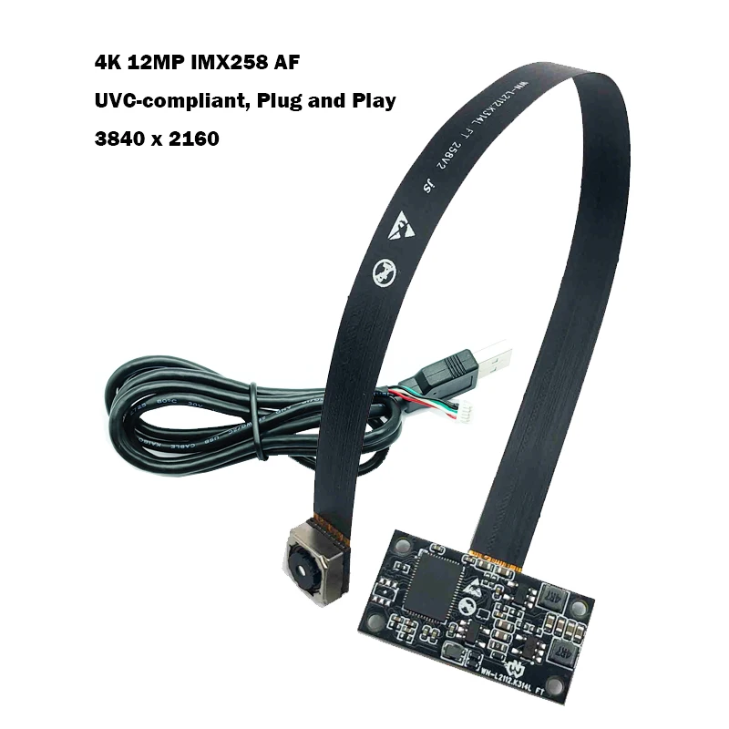 Módulo de câmera 4K 12MP HD IMX258 USB2.0 Autofocus/Fixedfocus 75 °   Compatível com UVC, Plug and Play para aplicação industrial