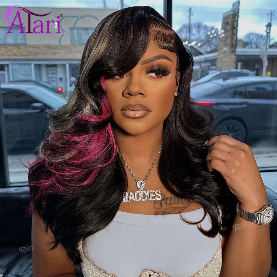 Pink Blonde Highlights Body Wave Human Hair Wigs Transparent 13x6 13x4 Lace Frontal Wig Pre Plucked for Women 5x5 Closure Wig