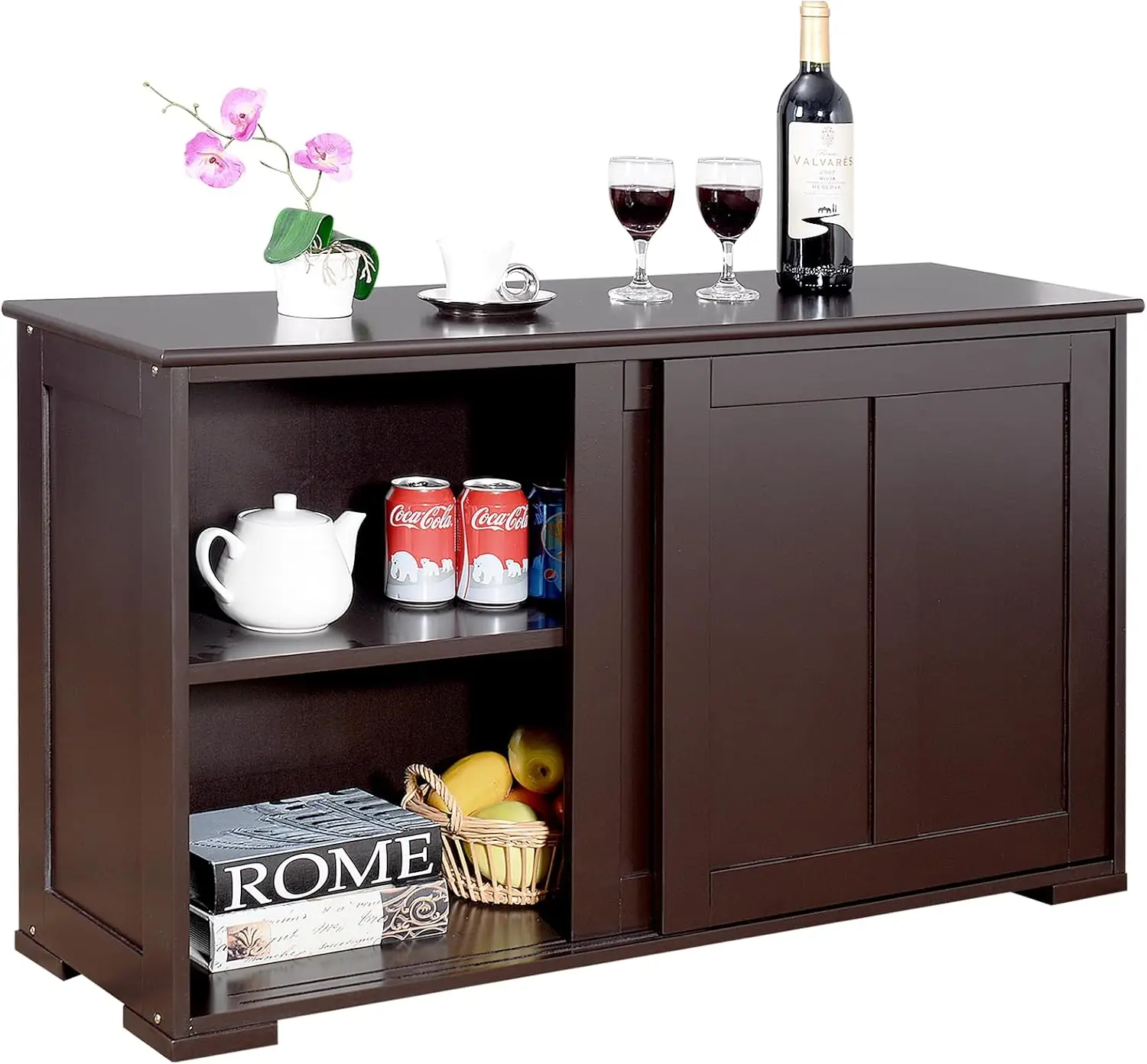 

Sideboard Buffet Cabinet with Storage, Three-Position Adjustable Kitchen Storage Cabinet, Wooden Pantry Cabinet Coffee B