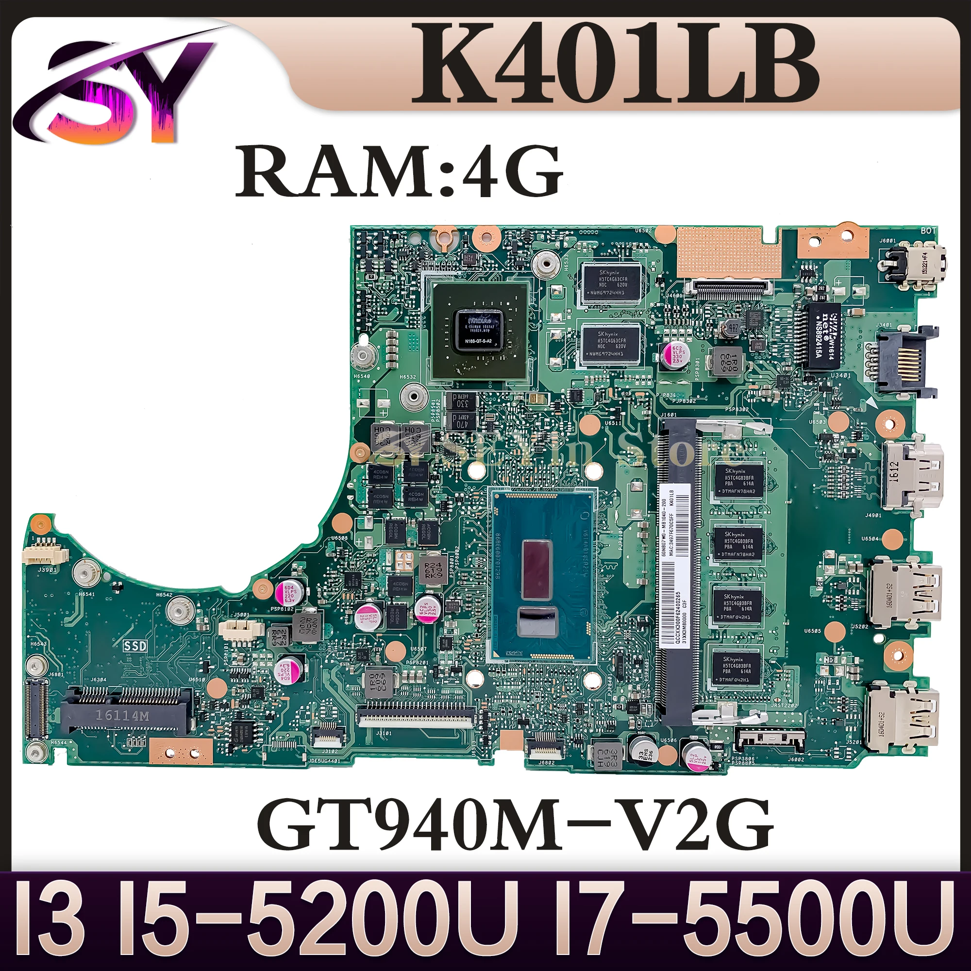 

K401LB Mainboard For ASUS K401 K401L A401L K401LX Laptop Motherboard 4G-RAM I3 I5-5200U I7-5500U GT940M/V2G