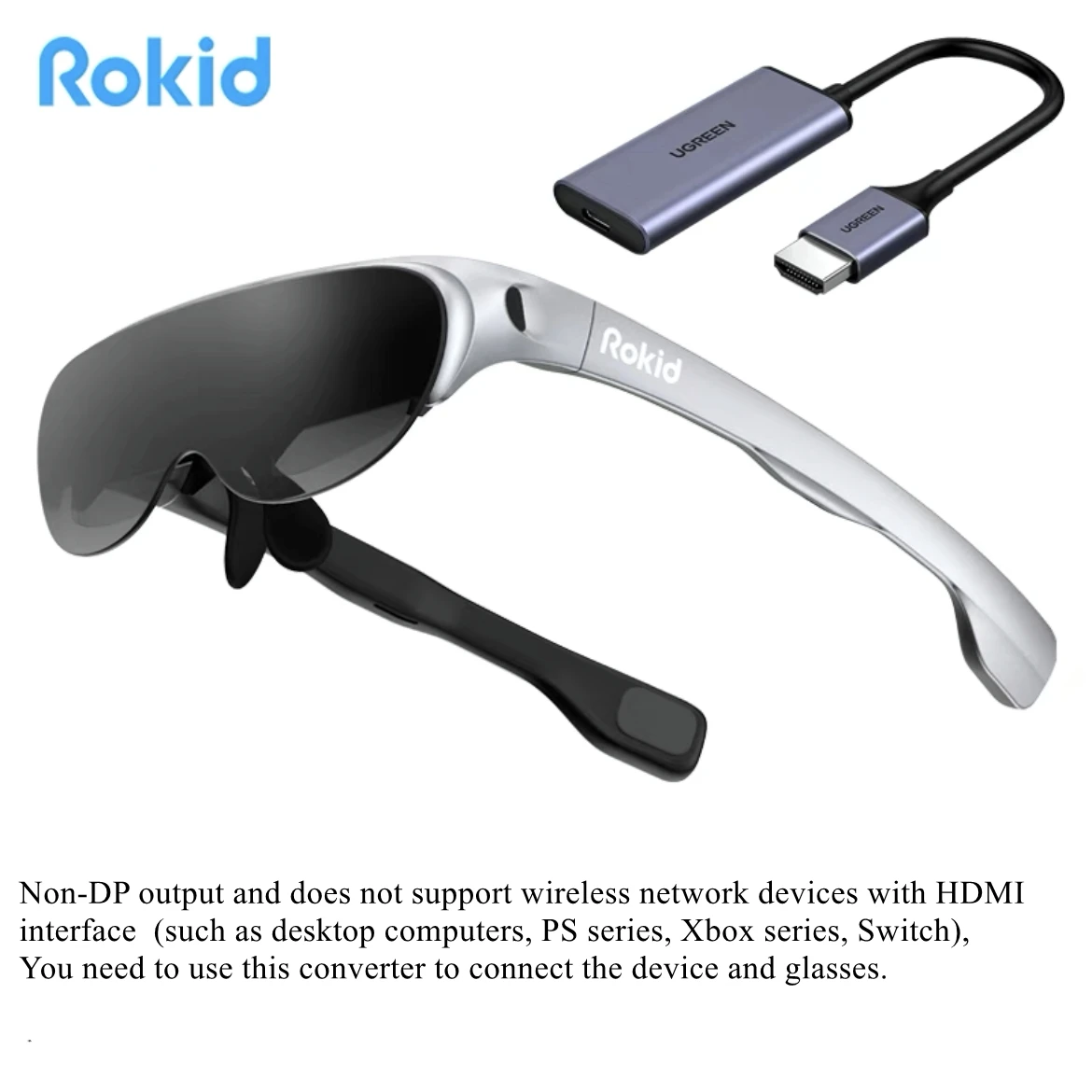 Rokid Air AR Glasses Portable AR Glasses with 120'' Virtual Screen & Voice Control AI Compatible with All Devices