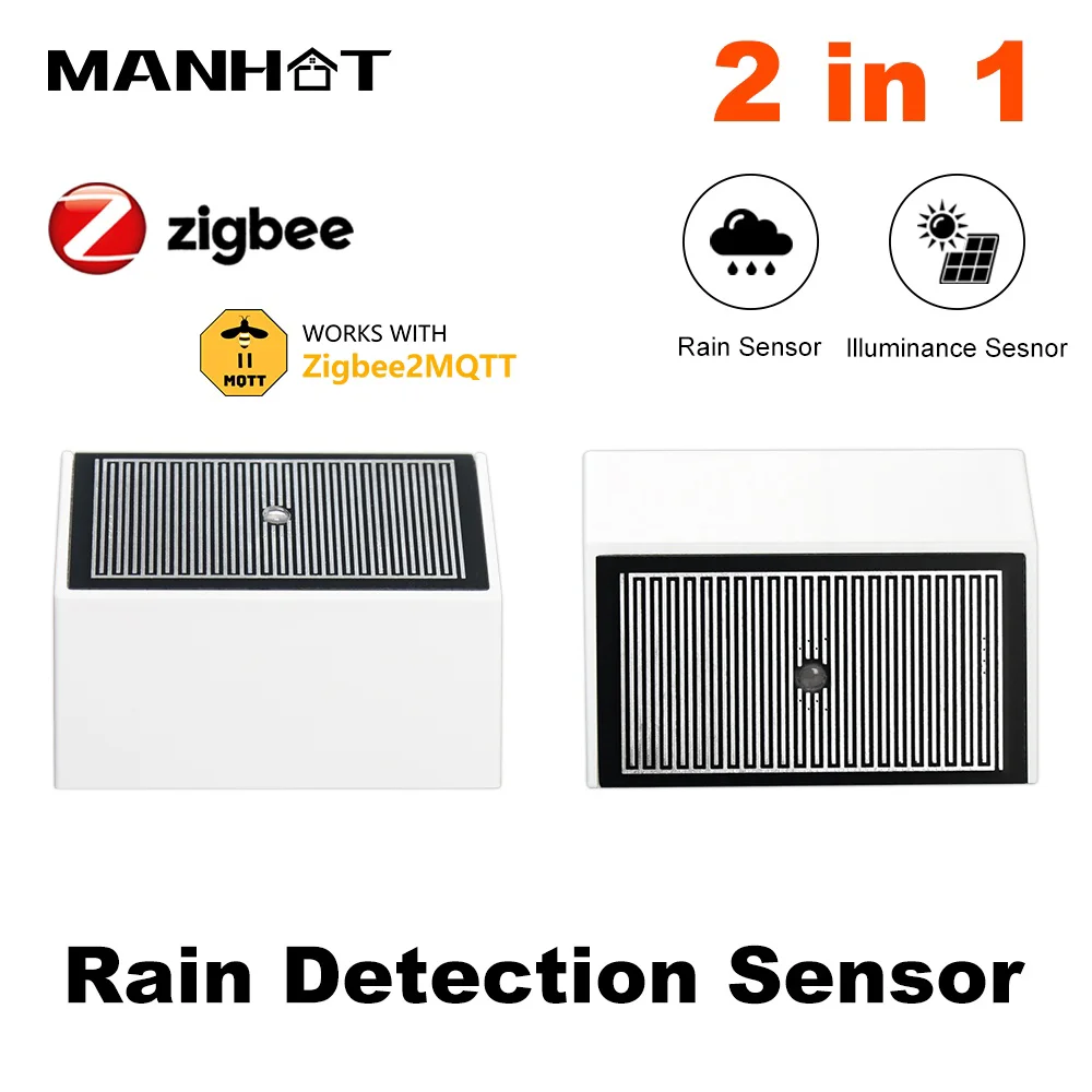 Smart Zigbee 2 in 1 Rain Sensor With Brightness Light Detector Battery Powered Outdoor Waterproof Rain Detector Zigbee 2MQTT