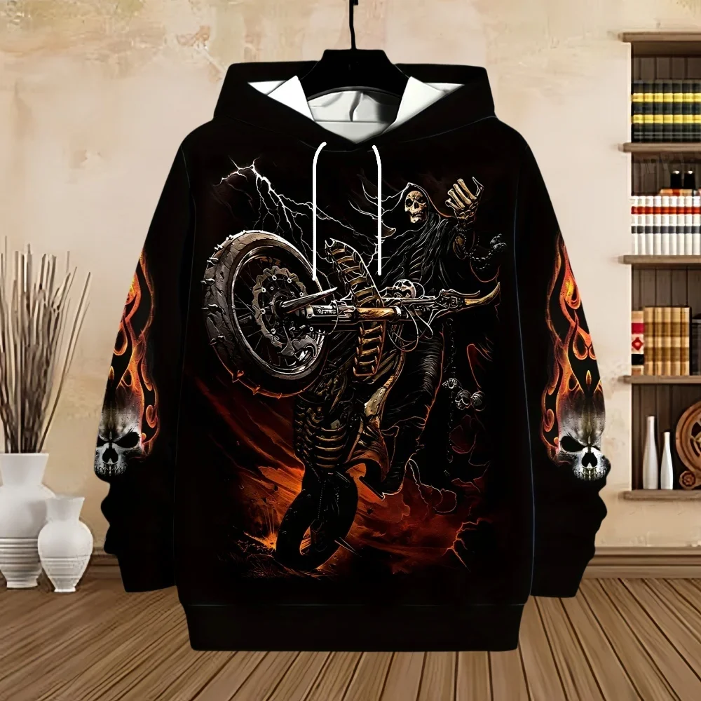 الرجال هوديي الجمجمة تصميم هوديس ثلاثية الأبعاد طباعة الرعب الجرافيك القمم الخريف Harajuku كم طويل الكنغر جيب هوديي للرجال الملابس