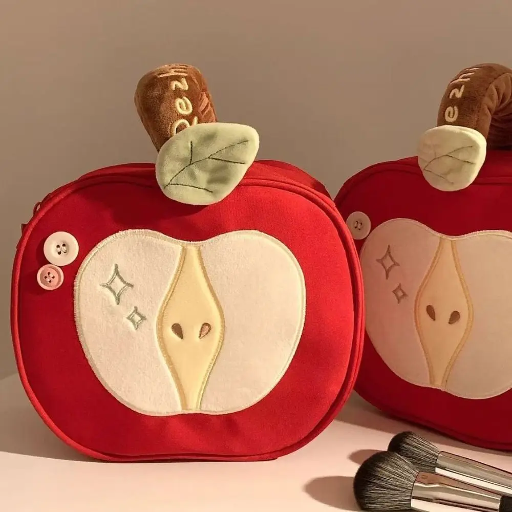

Wash Pouch Portable Fruit Makeup Bag Velvet Red Storage Bag Large Capacity Handle Cute Handbag Travel