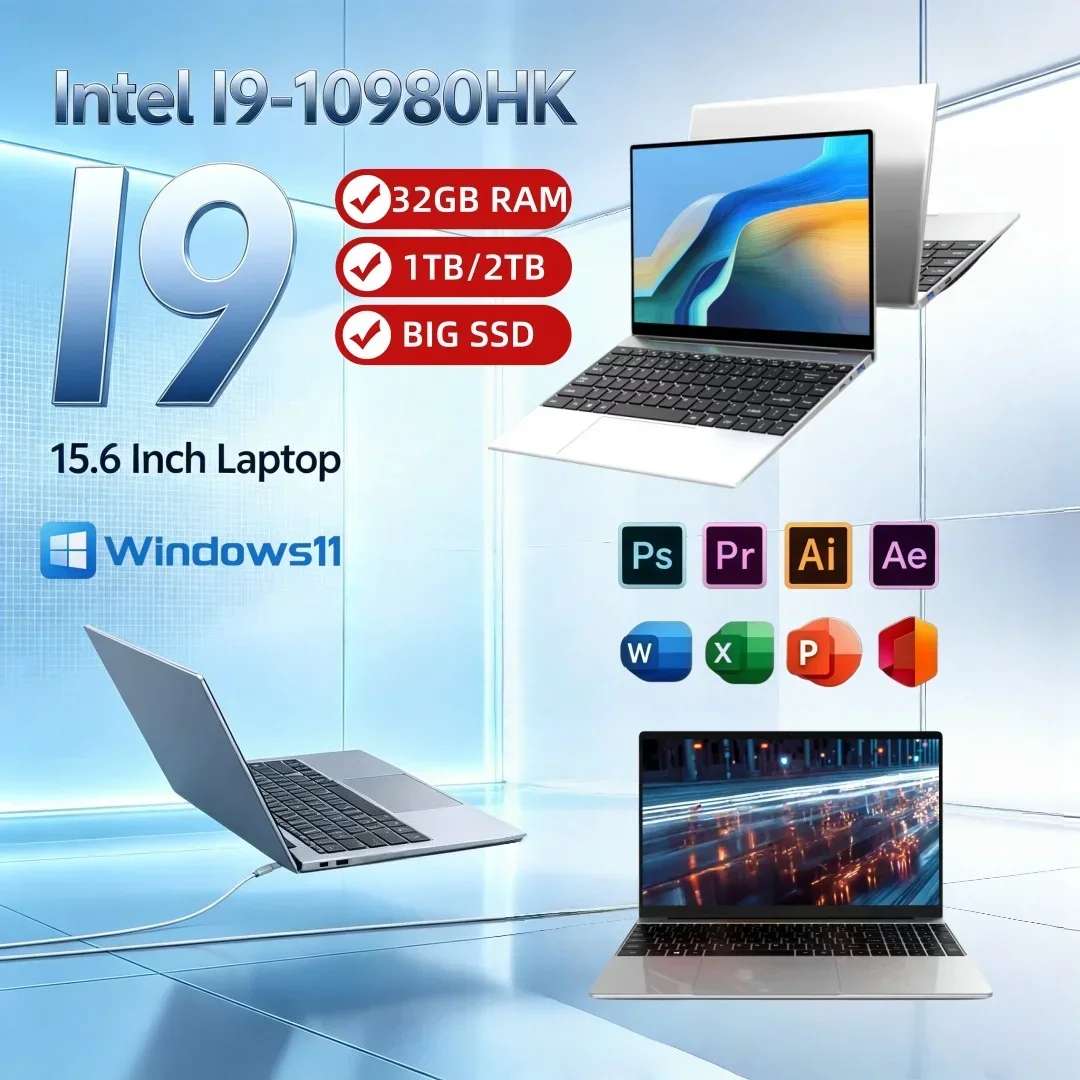 15.6 Inch Lightweight Ultra Slim Notebook Intel I9-10980HK Windows 11 32GB RAM Large SSD Top Rated High Performance Laptop