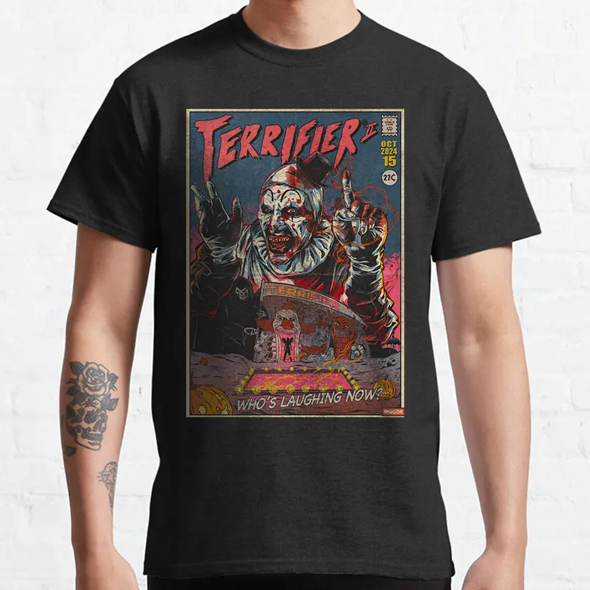 Vintage Horror movie Terrifier print tee Halloween evil Art The Clown Retro Scream film Killer clown Graphic T Shirts large size