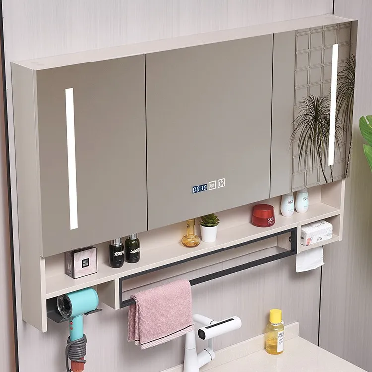 Toilet Bathroom Mirror Cabinet with Light Smart Bathroom Wall-mounted Toilet with Shelf StorageCabinet
