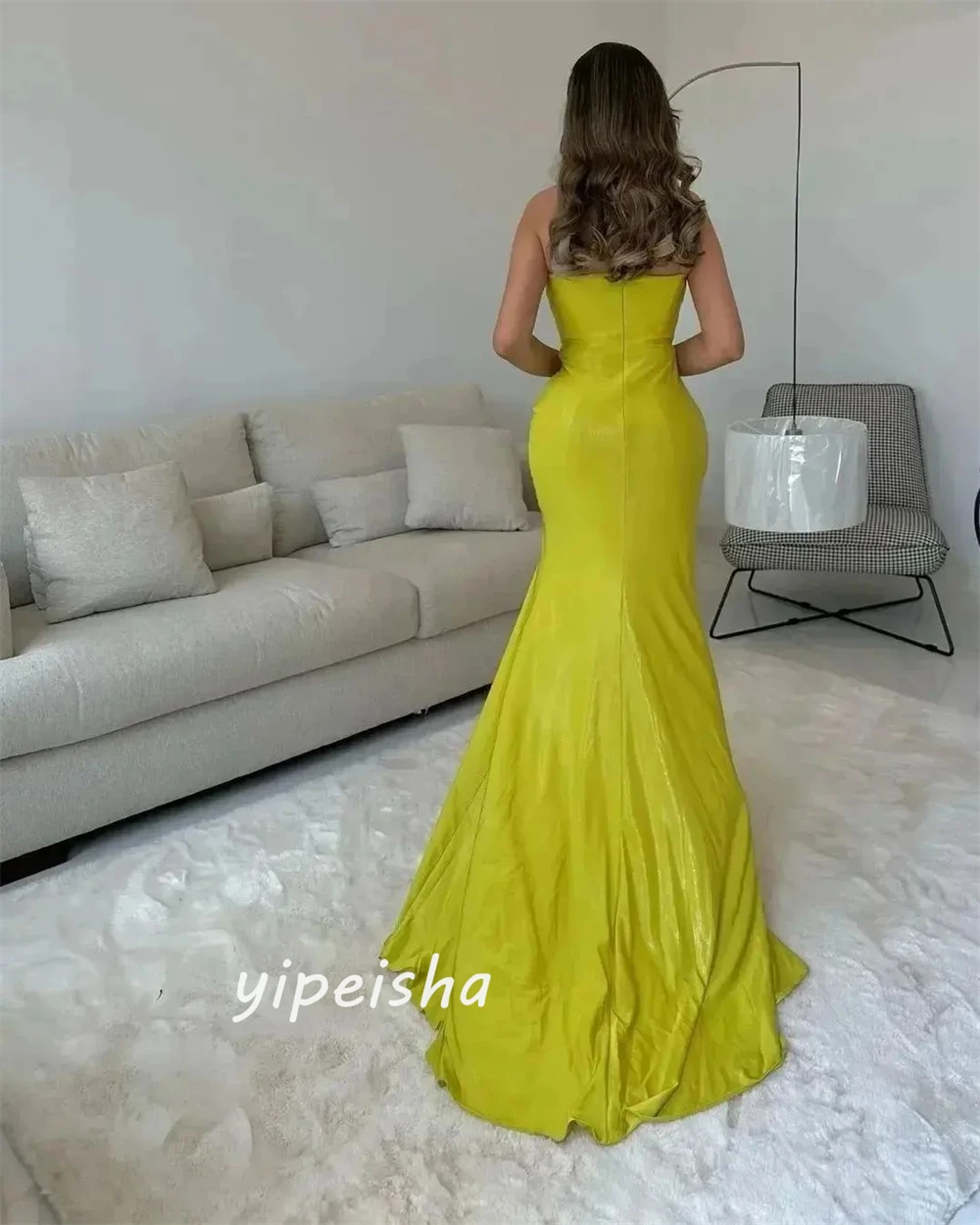 Jiayigong  Satin Draped Pleat Wedding Party Sheath Strapless Bespoke Occasion Gown Long Dresses