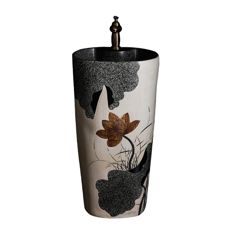 

Retro ceramic column basin bathroom small apartment washbasin integrated floor-to-ceiling outdoor courtyard washbasin