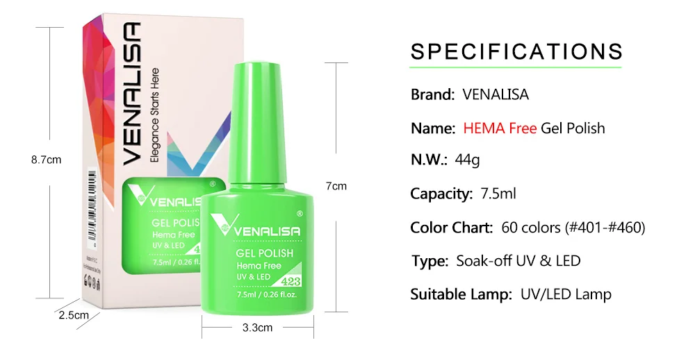 Venalisa HEMA/TPO FREE 7,5 ml Gel-Nagellack für den Sommer, Frühling, French Jelly, nacktes Rosa, Nagelgel, Glitzer, SoakOff, UV-LED, Maniküre, DIY – Detail 22