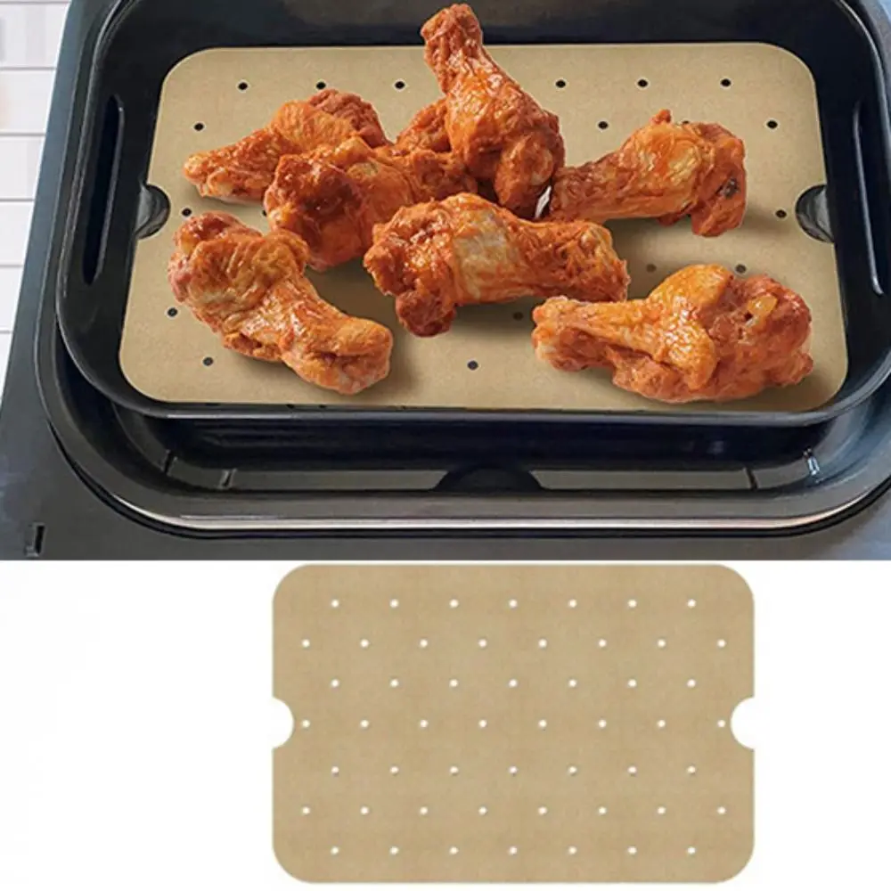 100 Piece Disposable Air Fryer Lining Paper Perforated Waterproof Air Fryer Parchment Paper Oil Absorbing Rectangular