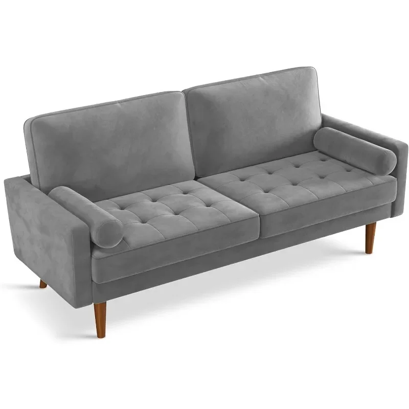 ZHENXIANG 70 Inch Velvet Sofa Couch, Mid Century Modern Sofa with Button Tufted Seat, 3 Seater Grey Velvet Couch for Living Room