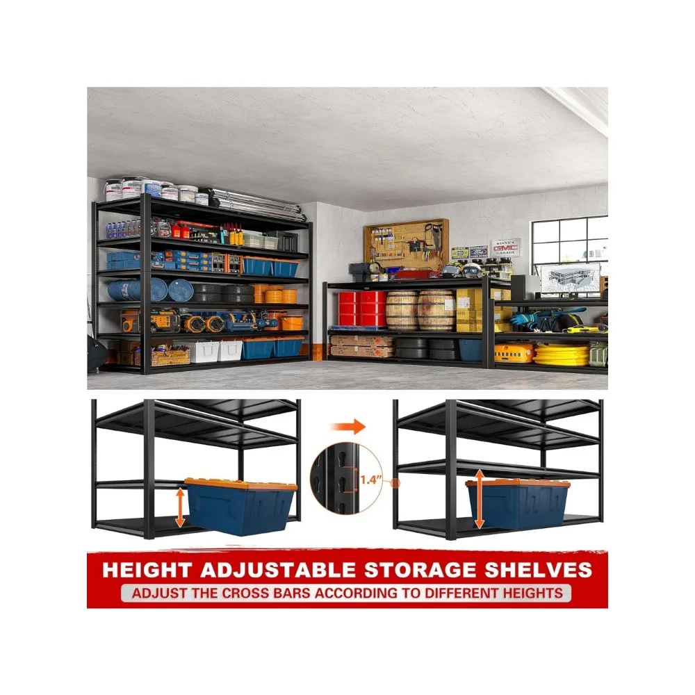 Rak Penyimpanan 55.1" W, Rak Garasi Unit Rak Tugas Berat Beban 3500LBS, Rak Logam 6 Tingkat yang Dapat Disesuaikan untuk Komersial