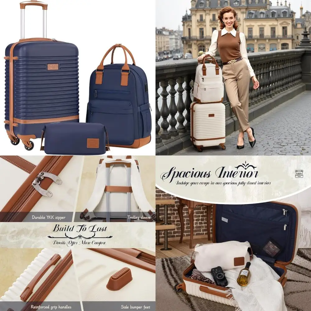 

3 Piece Luggage Set Lightweight Hardshell Spinner Suitcase Set with TSA Lock for Carry On Travel (Navy)