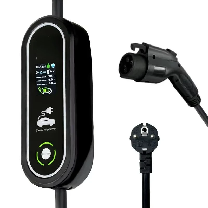 Custom J1772/type1 3.5 kw Portable 32 A charging pile 10 meters cable large screen EV charger
