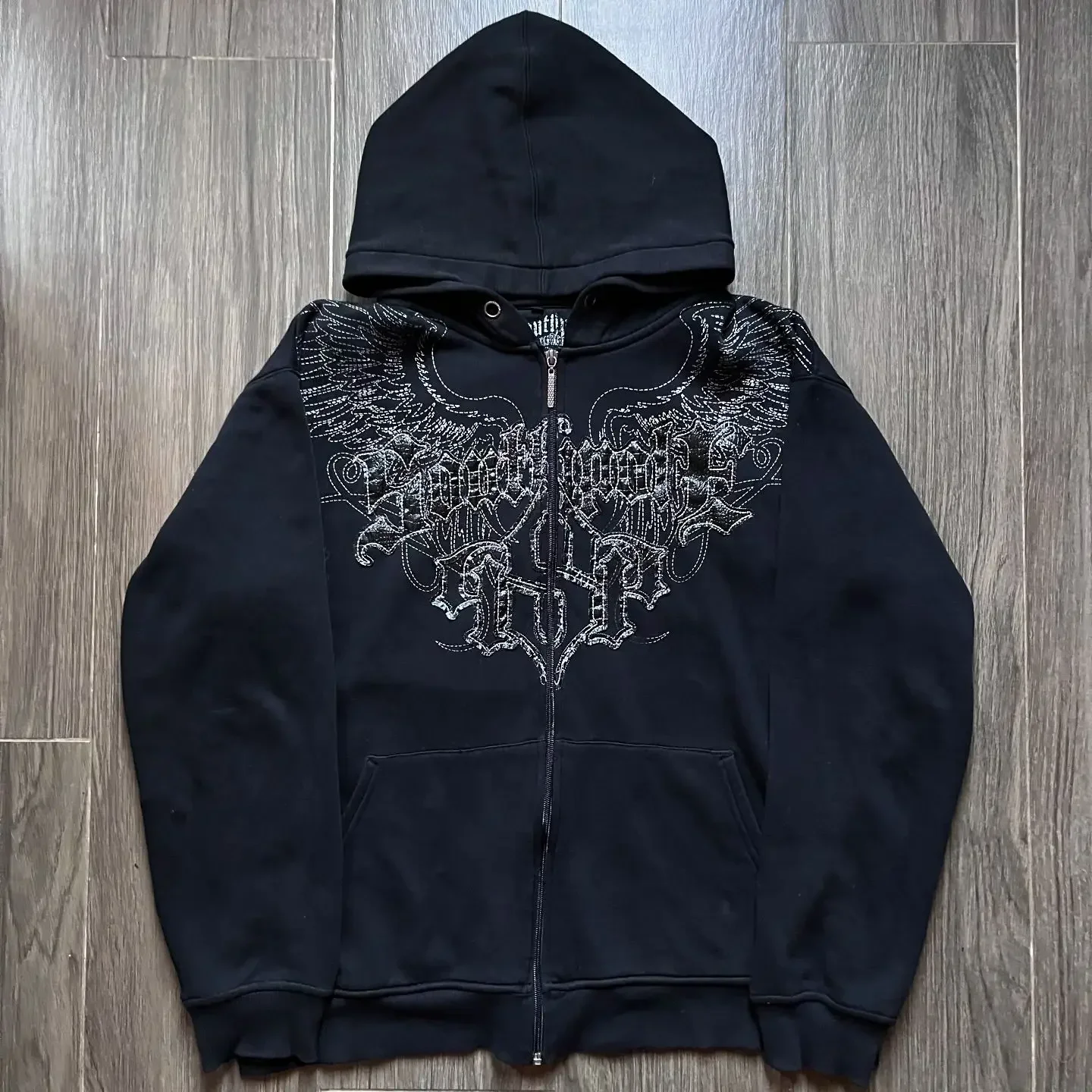 Y2K Gothic Hoodie New Fashion Oversize Pattern Print Embroidery Zipper Hoodie Coat For Men Loose Sweatshirt Couple Casual Hoodie