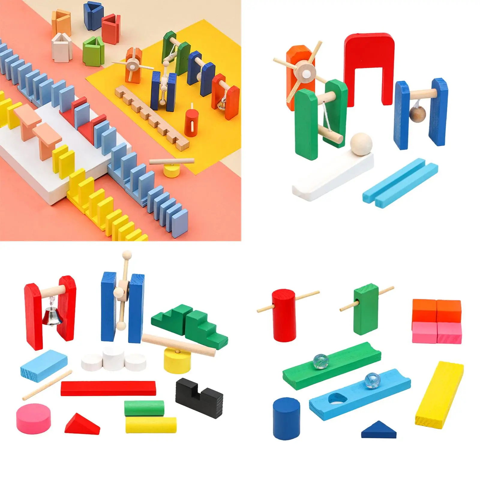 Colorful Wooden Blocks Set Birthday Gift Preschool Learning for Children Boys Girls