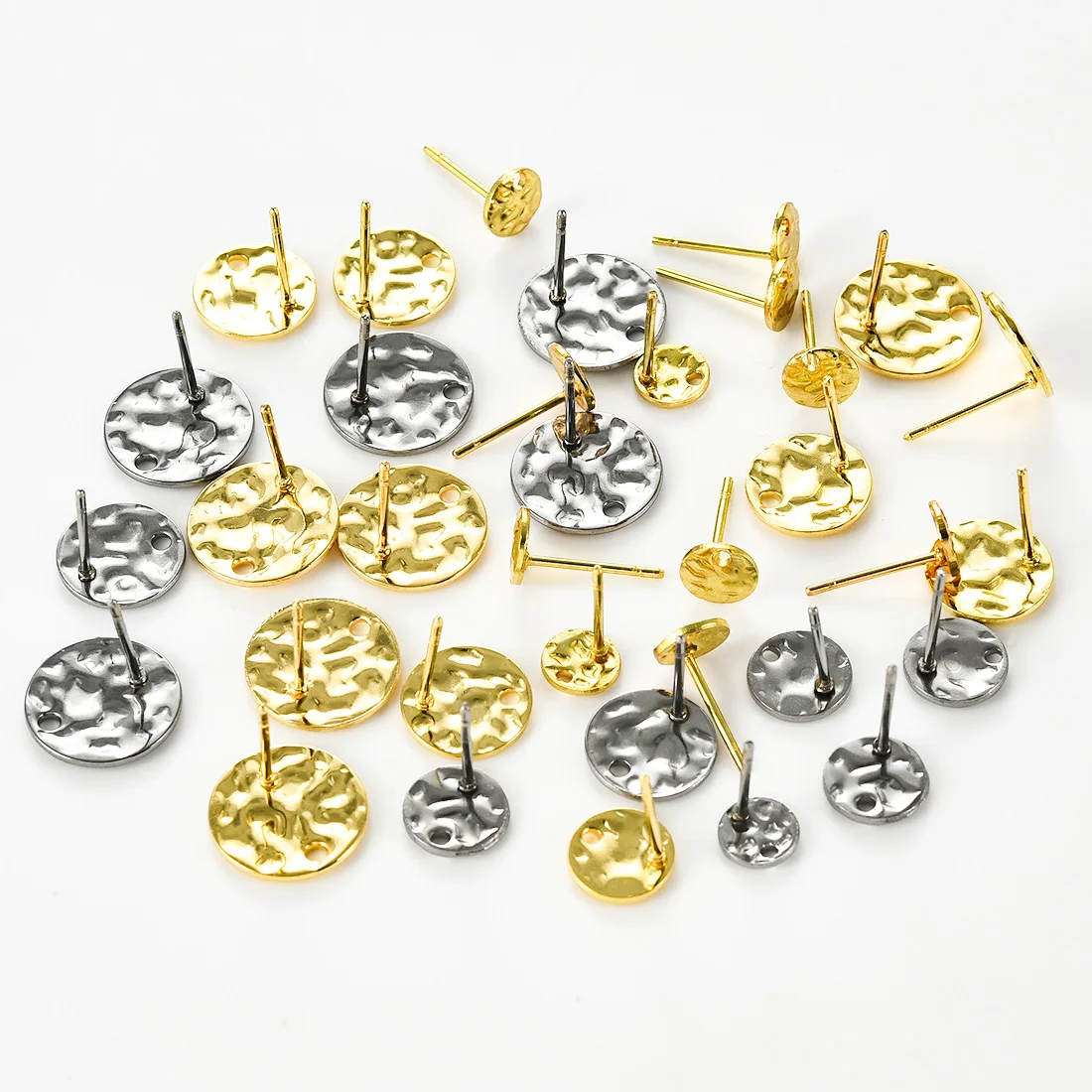 20Pcs Stainless Steel Flat Round Earring Posts with Loop Hole 6/8/10/12MM Earrings Hooks For DIY Jewelry Earrings Making Supply