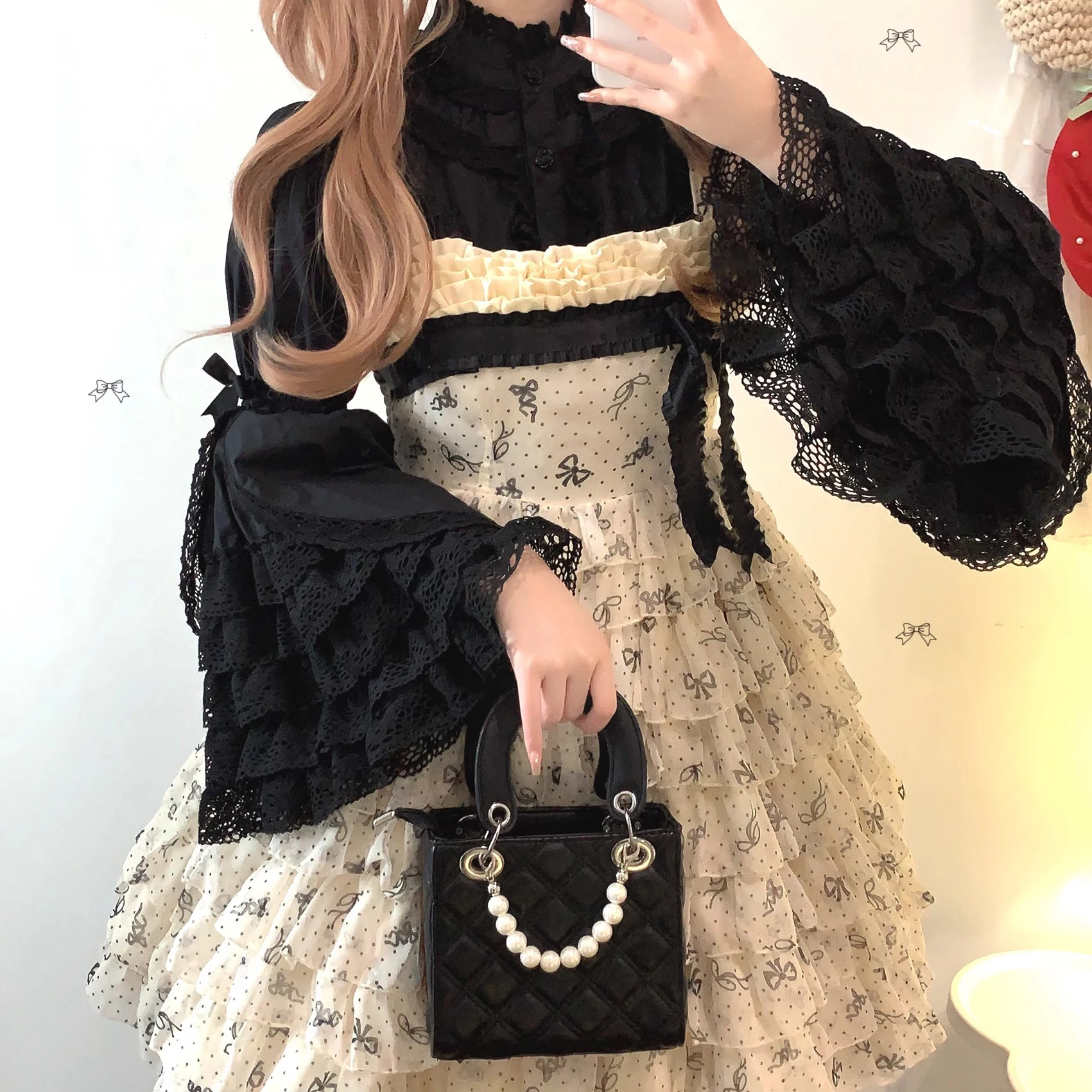 2024 Lolita Style Retro Lace Ruffle Cosplay Casual Blouse Japanese Cotton Victorian Gothic Sweet Flare Sleeve Shirts for Women