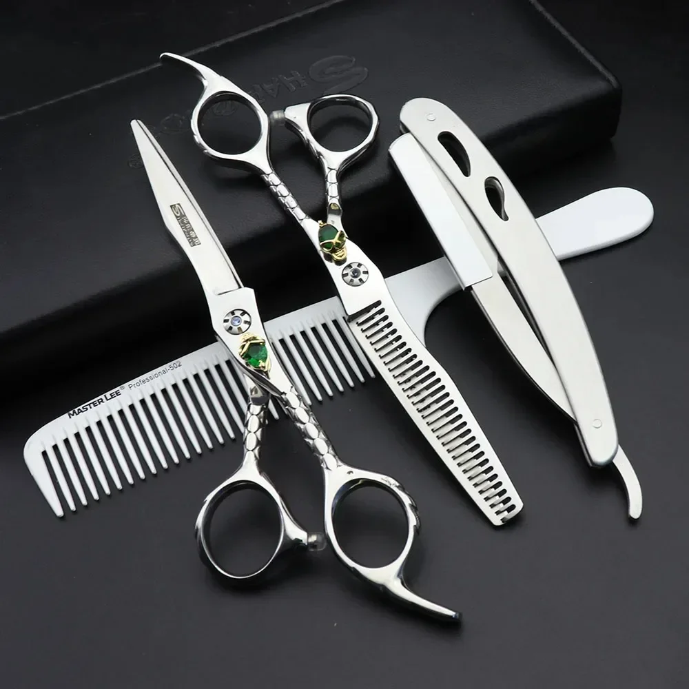 Barber Shop 6 Inch Japan 440c Sharp Hairdressing Barber Thinning Scissors Razor Set Stainless Barber Hair Clippers Professional