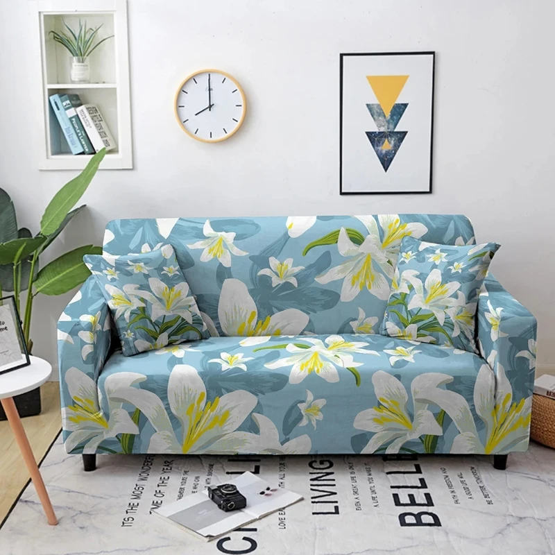 Pure Lily Flower Printed Sofa Cover Household Living Room Full Package Elastic Dust Cover Decorative Combination Sofa Universal