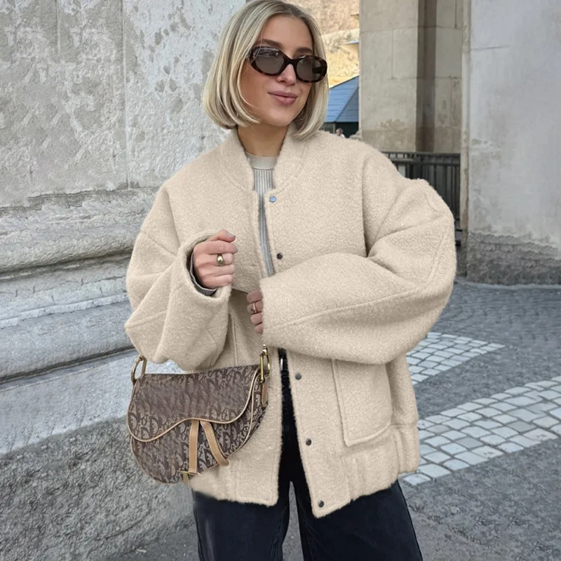 

Talenza Autumn Tweed Jackets Women Fashion Solid Chic Casual Loose Warm Pike Coat Office High Street Women New Wool Coat Outwear