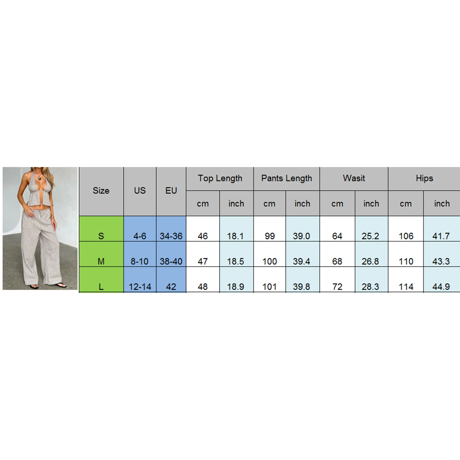 Women Summer Vintage Matching Sets Striped Solid Tie-Up Halter Neck Backless Sleeveless Tank Tops Wide-Leg Pants 2Pieces Clothes