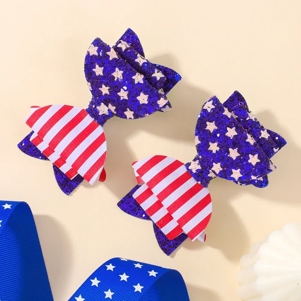 

2pcs Independence Day Hair Bows Clips for Kid Girls Glitter Star Barrettes Hairpin Party Headwear Children Hair Accessories