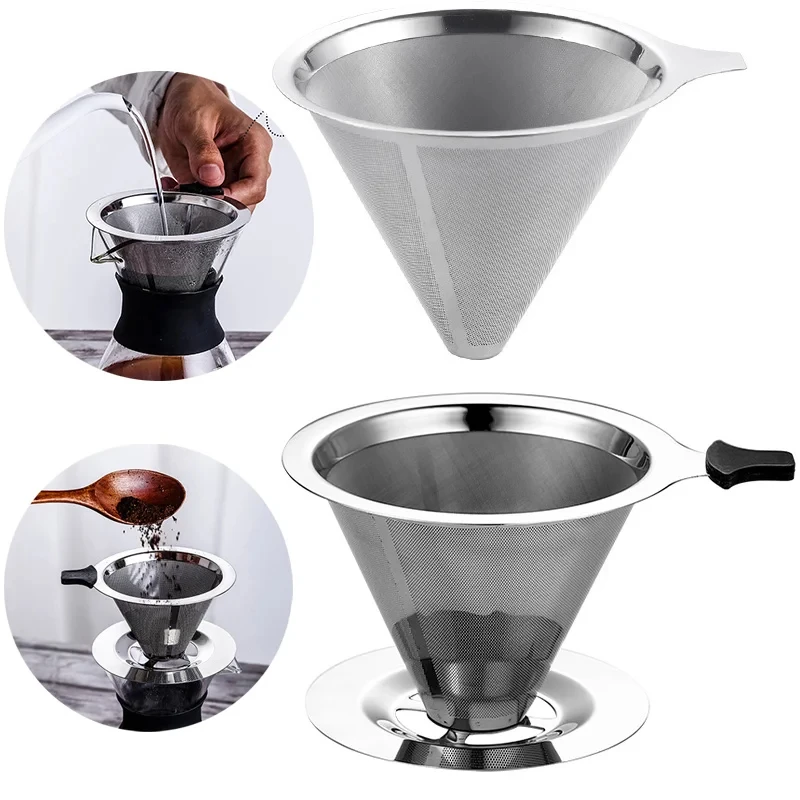 1Pc Reusable Double Layer Stainless Steel Coffee Filter Holder Pour Over Coffees Dripper Mesh Coffee Tea Filter Basket Tools