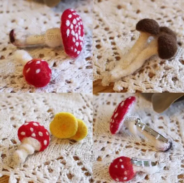 Mushroom Brooch Wool Felt wool needlepoint kit  wool felt needle felting decoration craft needlecraft