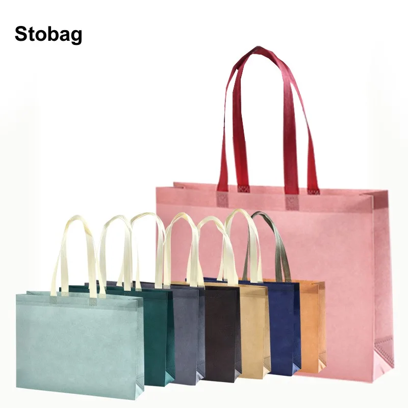 

StoBag 25pcs Wholesale Non-woven Tote Bags Eco Fabric Portable Shopping Storage Reusable Large Pouch Custom Logo(Extra Fee)