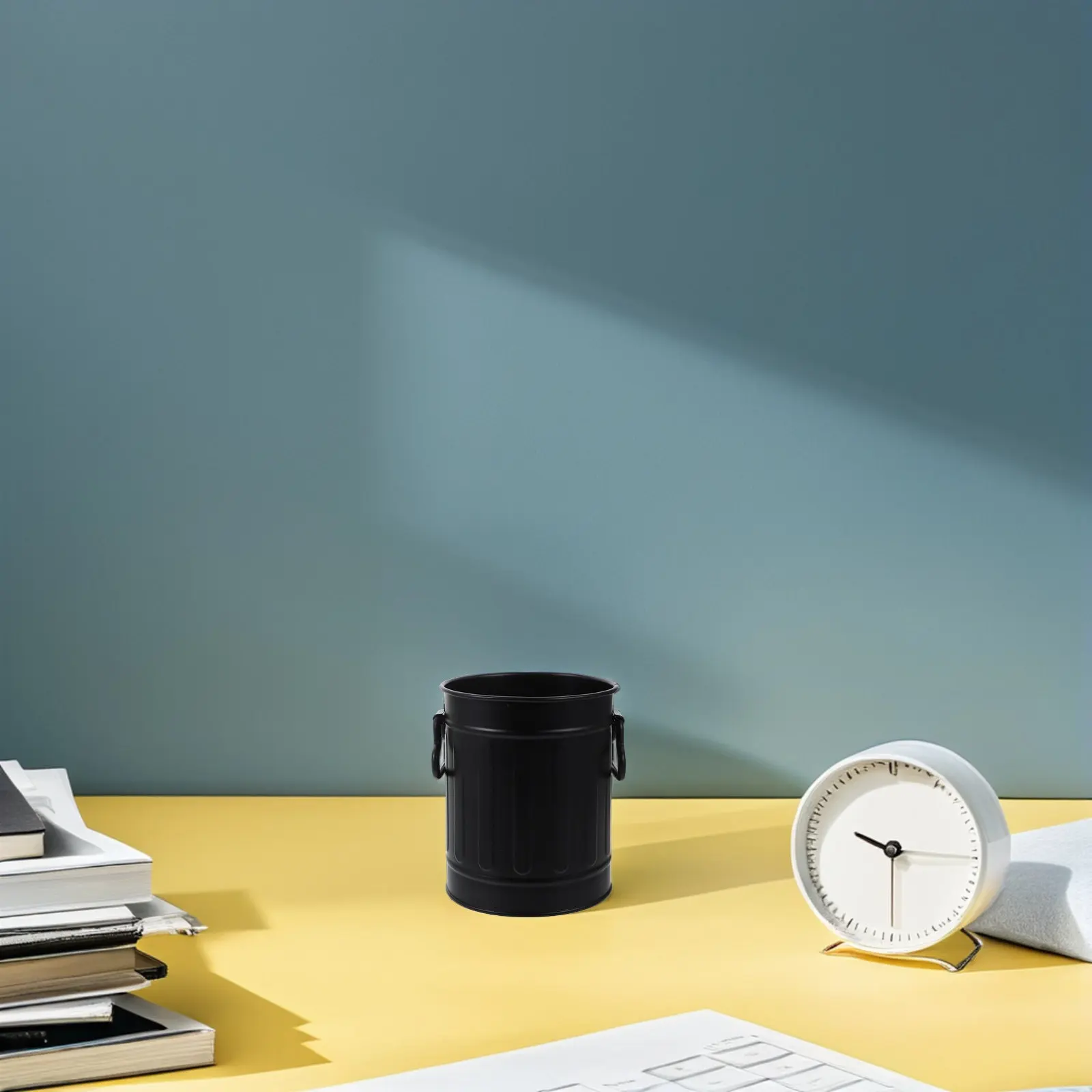 Iron Desk Trash Can Compact Countertop Wastebasket for Home Office Desktop Pen Pencil Holder Stationery Storage Container Multi