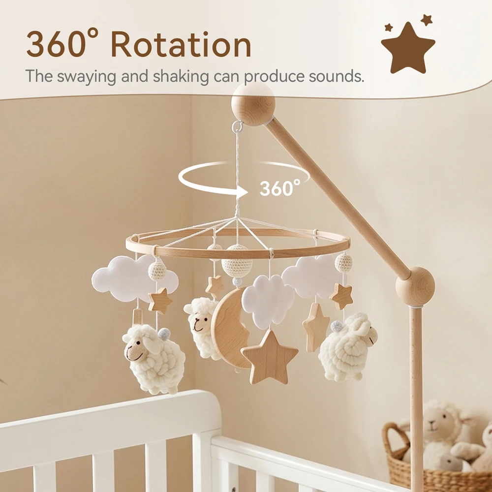 Baby Toys Alpaca Star Moon Crib Mobile 360 Degree Rotation Lamb Wool Bed Bell Sensory Development Baby Rattle Toys Gifts