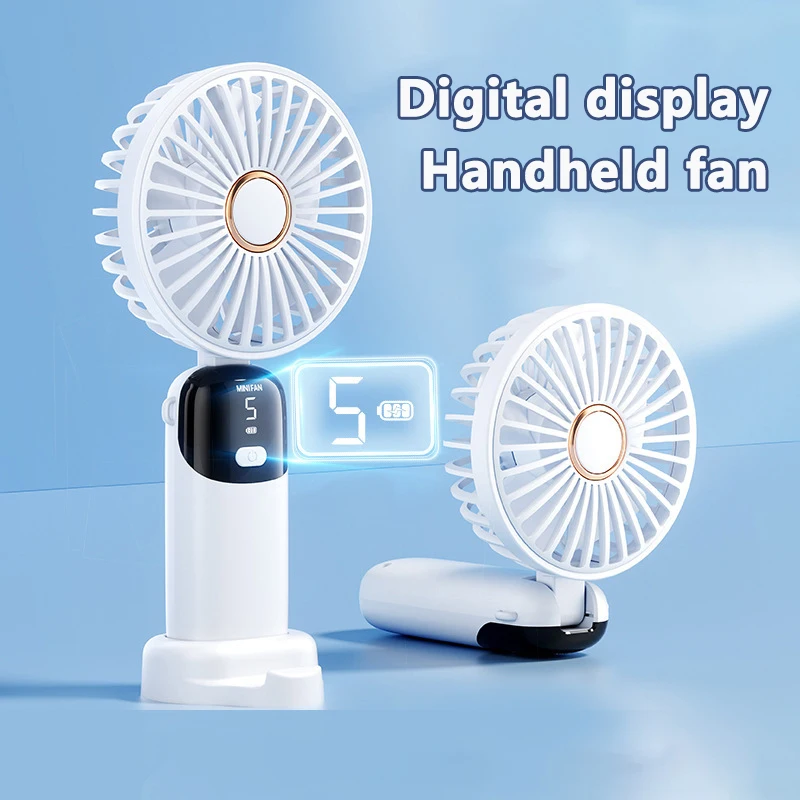 

Handheld Electric Fan Rechargeable Portable Fan Desktop Mini Fan 5 Speeds Foldable Digital Display Air Cooler Camping