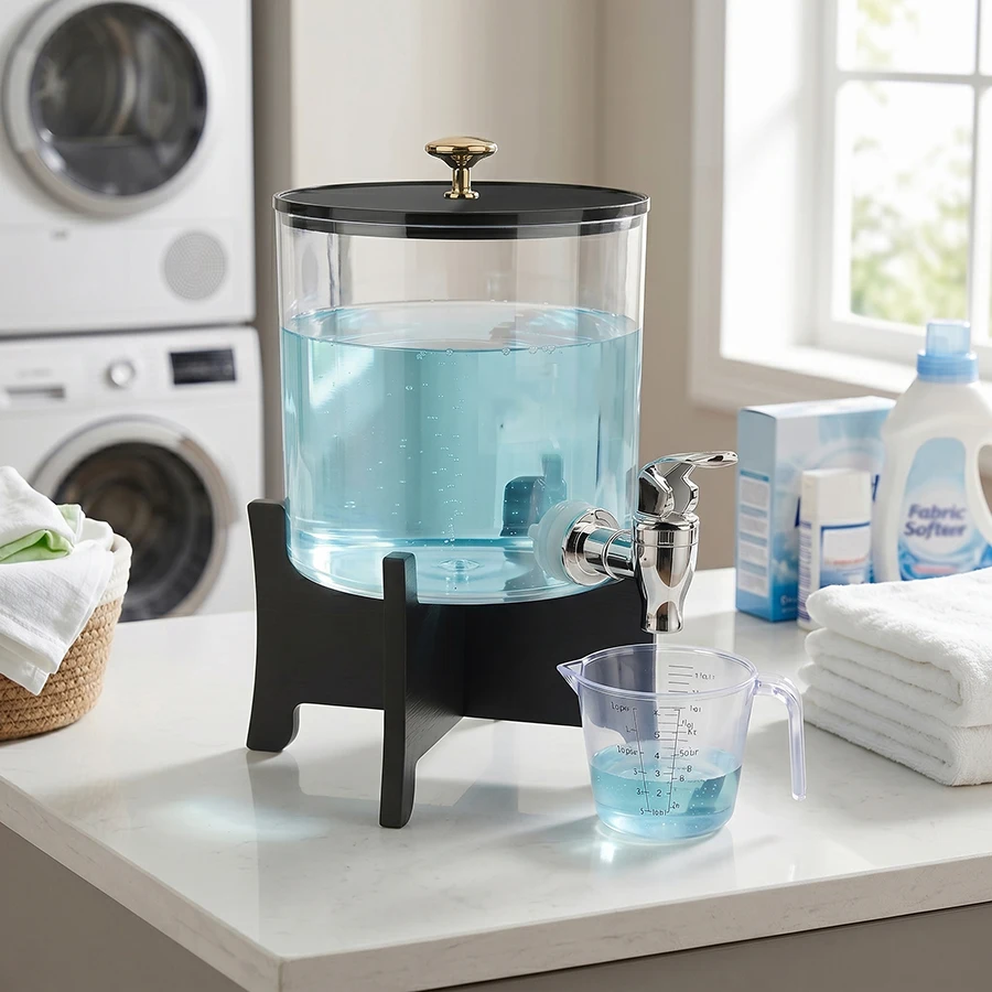 Distributeur de lessive pour l'organisation de la buanderie, grand récipient de stockage de savon liquide avec 1 tasse doseuse