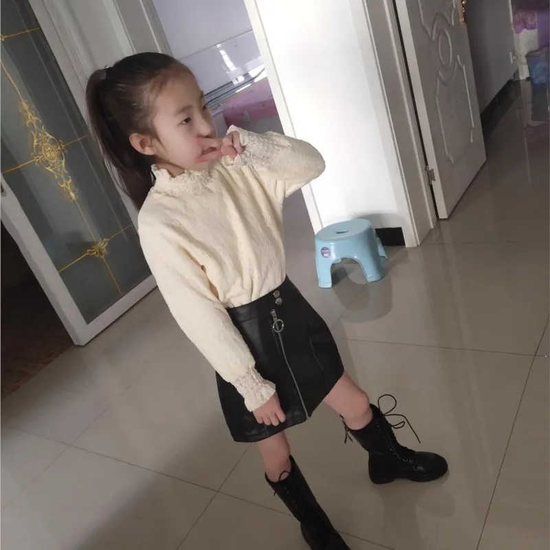 2024 New summer Autumn spring winter girl baby children kids PU faux leather Skirt casual Comfortable clothes