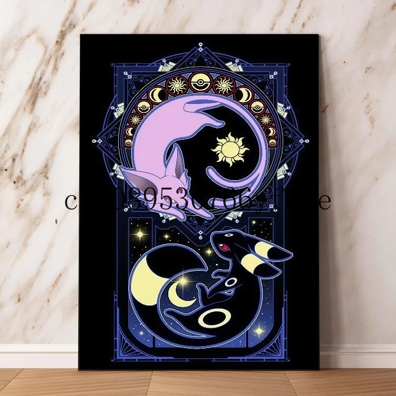 Lukisan Kanvas HD Pokemon Anime Klasik Jepang Poster Eevee Mew Cetak Gambar Seni Dinding Cat Air Dekorasi Rumah Modern Hadiah Anak-anak