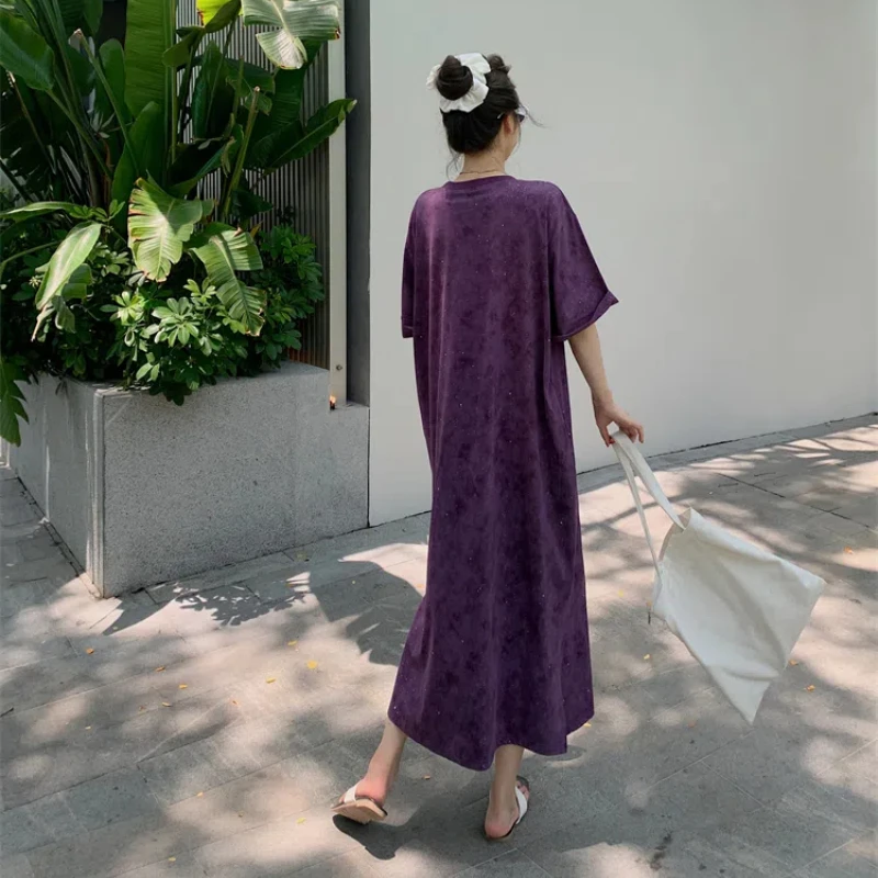 New 2024 Summer Loose Plus Size Women's Dresses Tie Dyeing Casual T-Shirt Dress Lady Vestidos Female Robe O-Neck Clothes KE6425