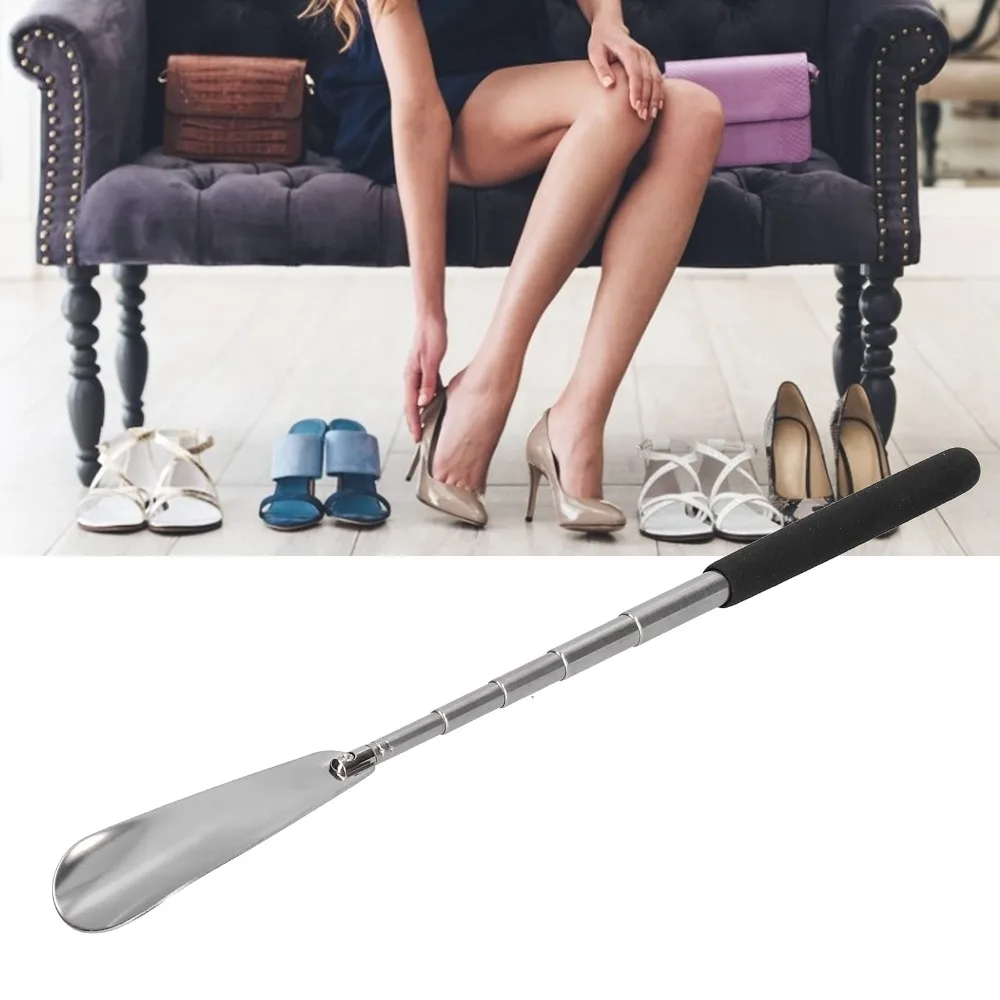 1 Pcs Retractable Long Handle Shoehorn Stainless Steel Shoe Aid For Elderly Unisex Shoe Putting Helper Mobility Assistance Tool
