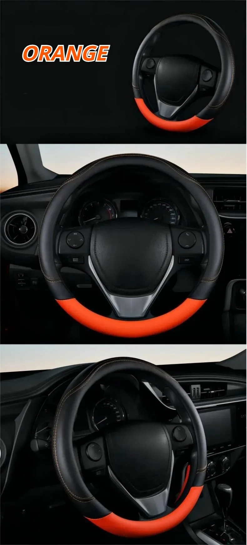 Kontrastfarbene Auto-Lenkradabdeckung aus PU-Leder, schweißabsorbierend, verschleißfest und rutschfest, universell für alle Jahreszeiten – Detail 14