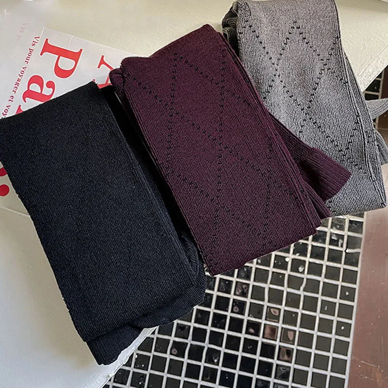 Collant lavorato a maglia jacquard retrò Autunno Inverno Collant basic rombico Calze sottili elastiche alte Leggings termici da donna caldi